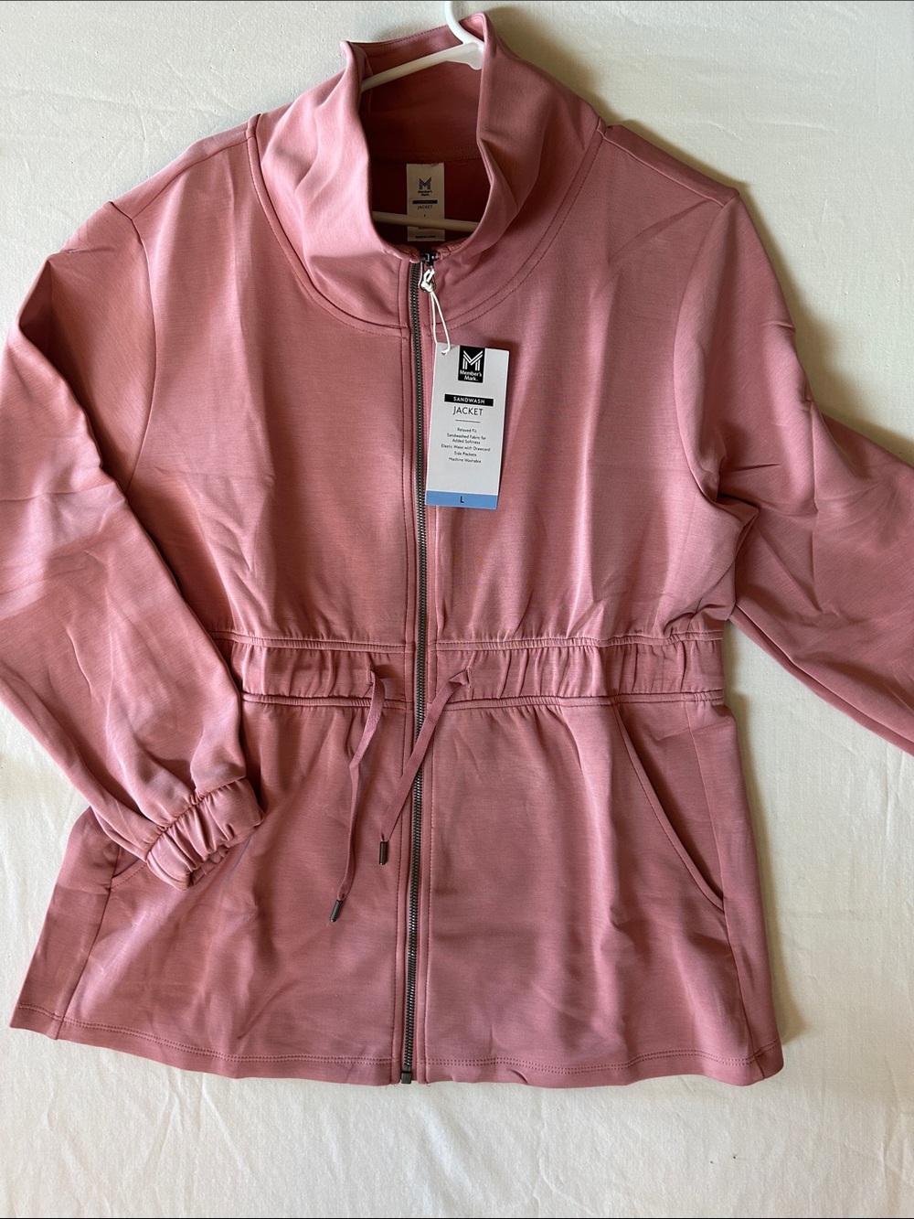 M Wellness Full Zip Drawstring Jacket - Dusty Rose with tag